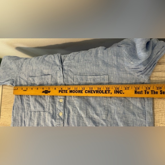 HIHO Tortola 100% Linen Shirt Henley Roll Tab Sleeves Coastal Relaxed Size Large - Picture 4 of 10